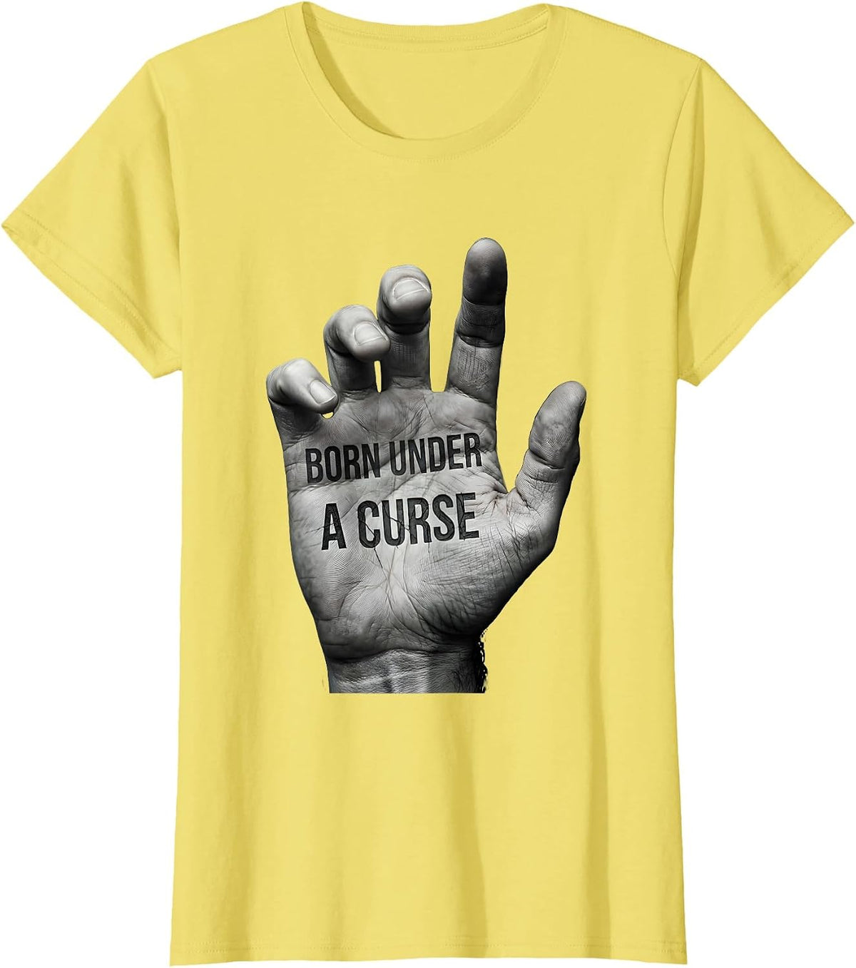 Born Under a Curse Gothic Dark Arts Design T-Shirt - Lemon Yellow