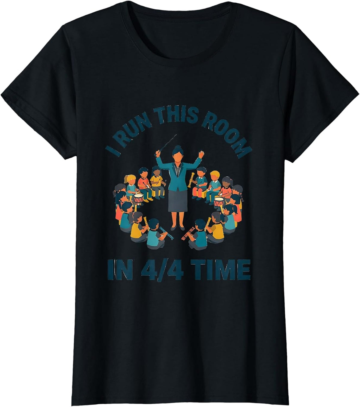 Women's I Run This Room In 4/4 Time Music Teacher Back To School T-Shirt - Black