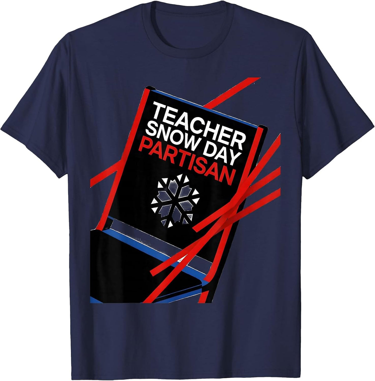 Men's Teacher Snow Day Partisan Funny Christmas Teacher Gift T-Shirt - Navy Blue