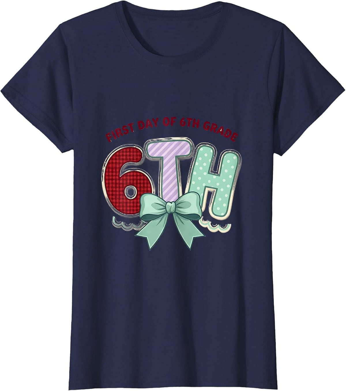 Women's First Day Of 6th Grade Coquette Bow Back To School Girly T-Shirt - Navy Blue