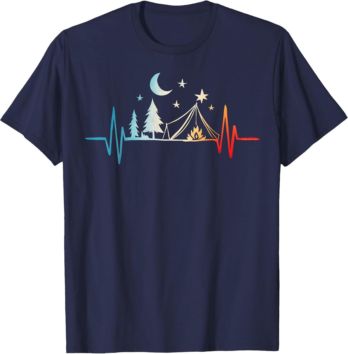 Forest Mountains Nature Heartbeat Outdoor Hiking Camping T-Shirt - Navy Blue