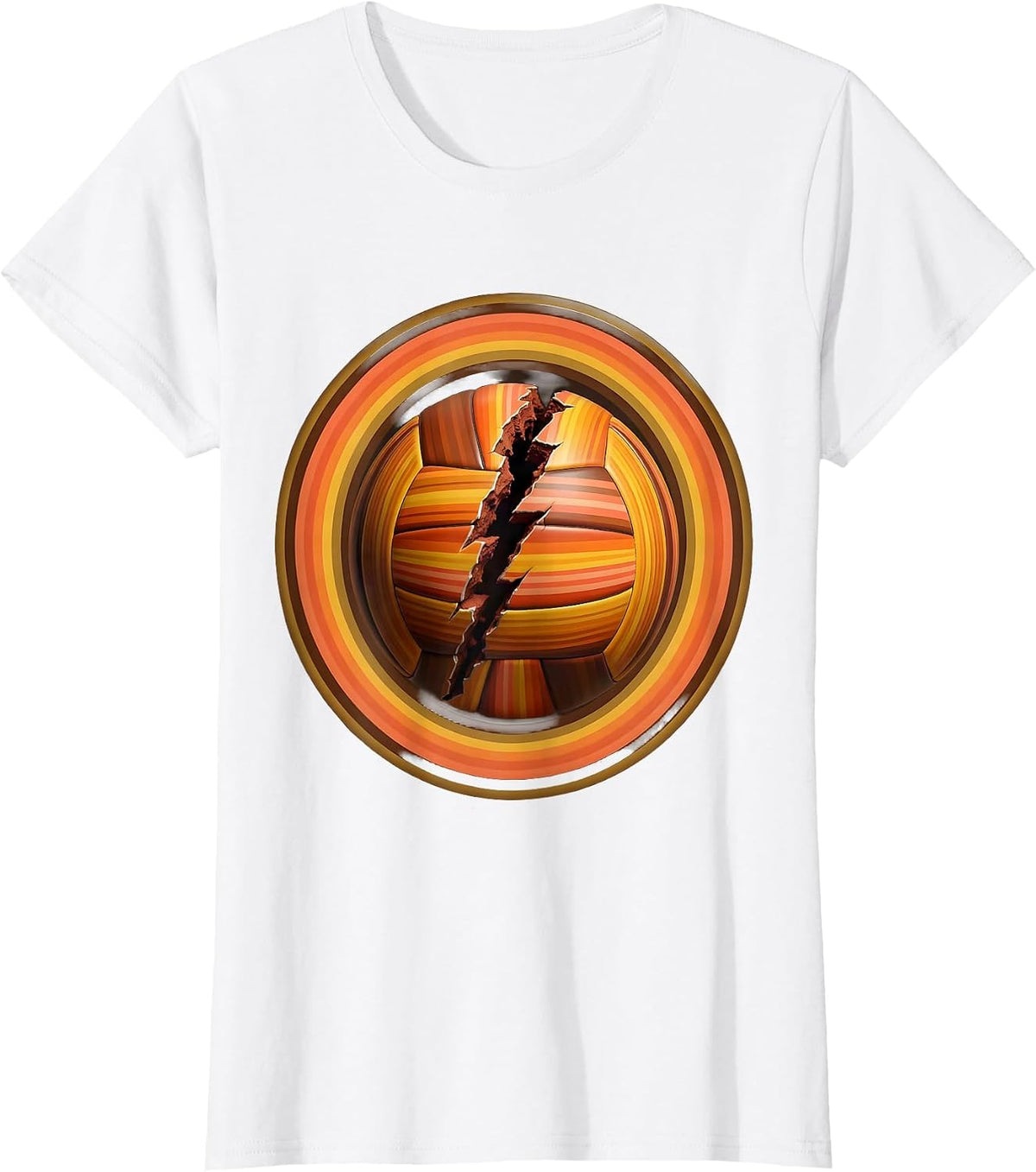 Women's Volleyball Lightning Bolt Crack Graphic T-Shirt - White