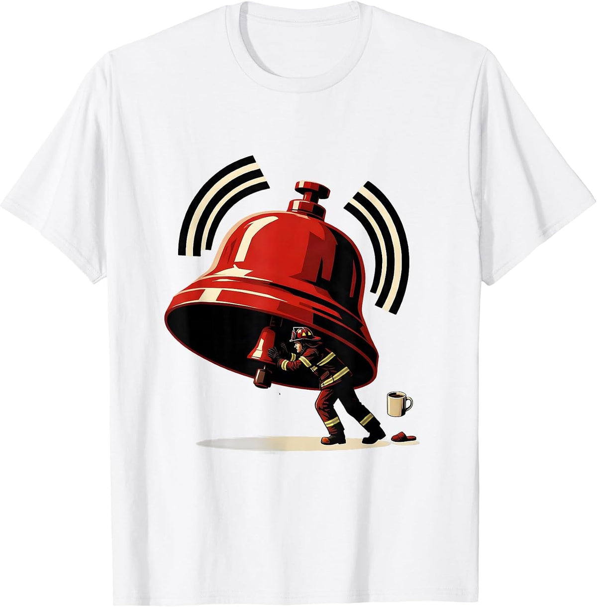 Men's Red Fire Station Bell Firefighter Humor Gift T-Shirt - White