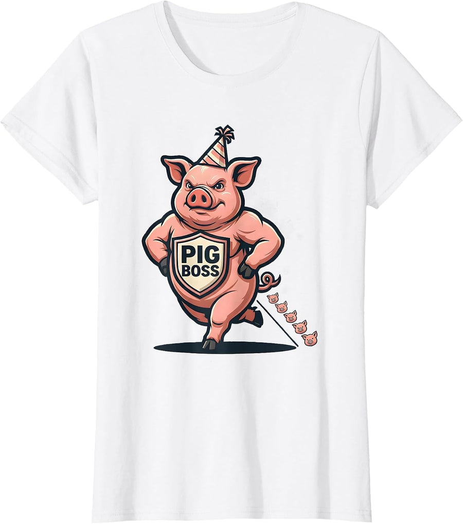 Women's Pig Boss Funny Pig Lover Halloween Costume Humor T-Shirt - White