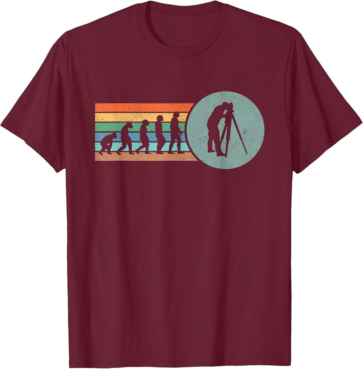 Retro Land Surveying Human Evolution Engineer Land Surveyor T-Shirt - Burgundy