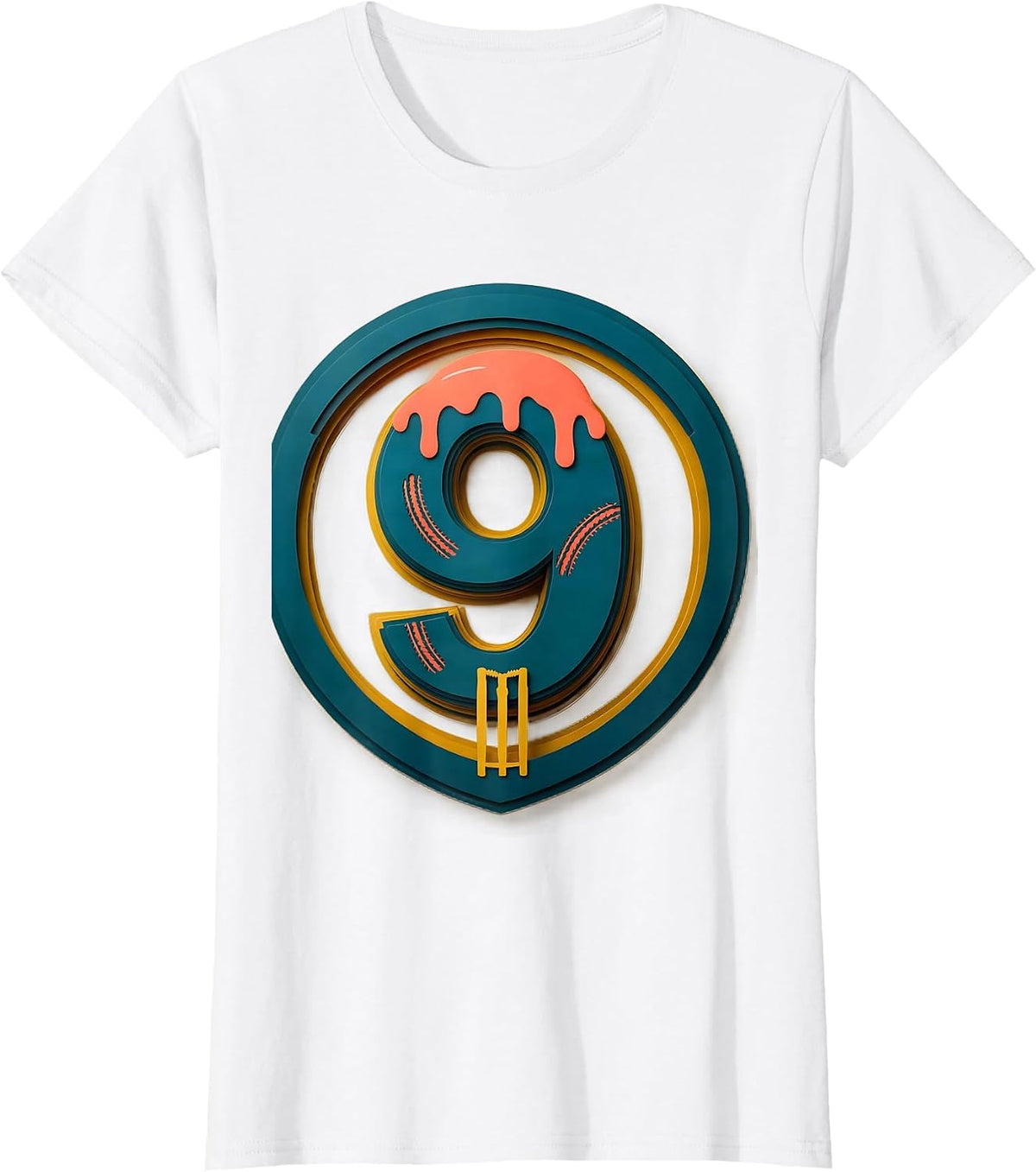 Women's Nine Cricket Birthday Ice Cream Drip Paper Cutout T-Shirt - White