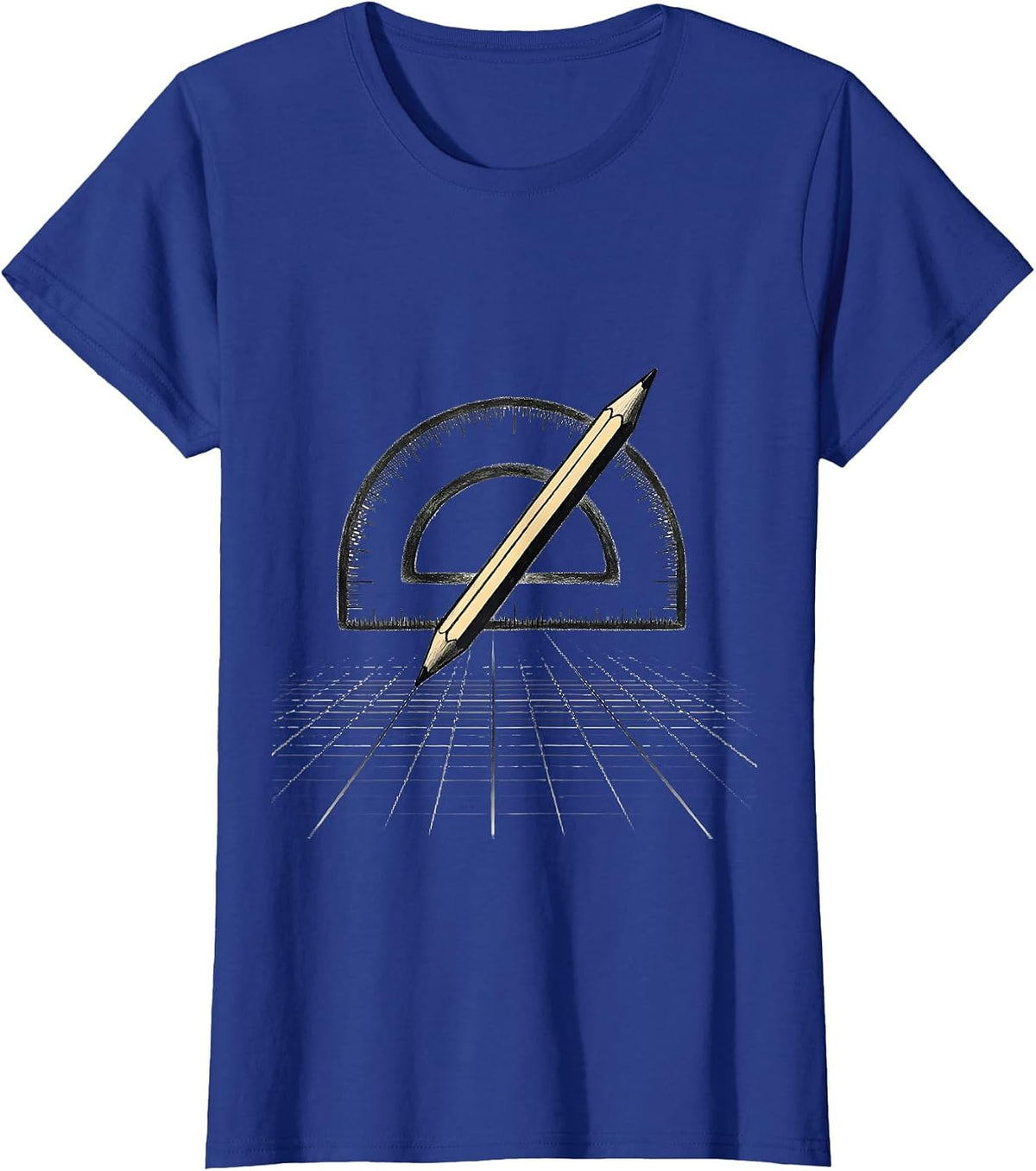 Women's Teacher Math Geometry Protractor Pencil Graph Design T-Shirt - Royal Blue