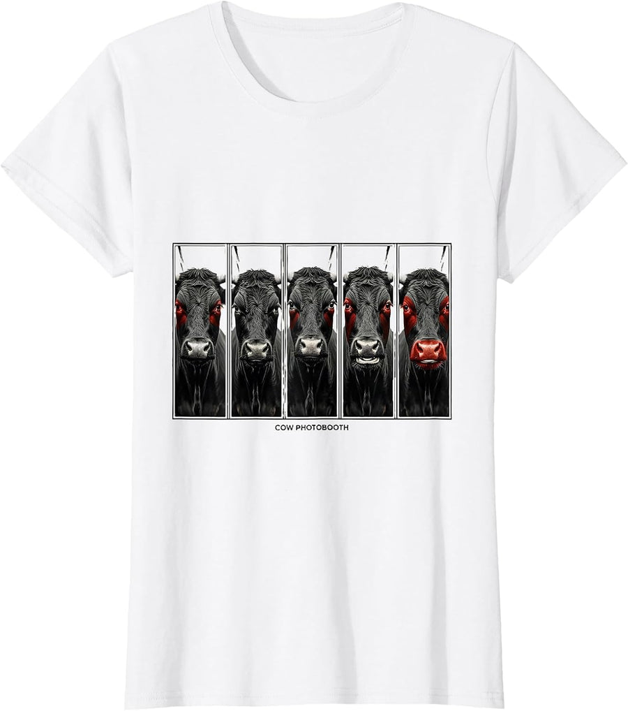 Women's Cow Photobooth Funny Farm Animal Portrait T-Shirt - White