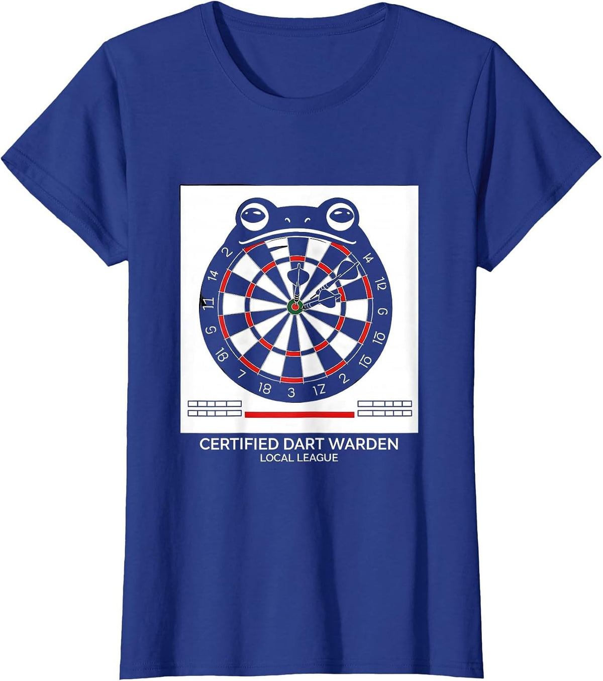 Women's Certified Dart Warden Local League Funny Grumpy Frog T-Shirt - Royal Blue