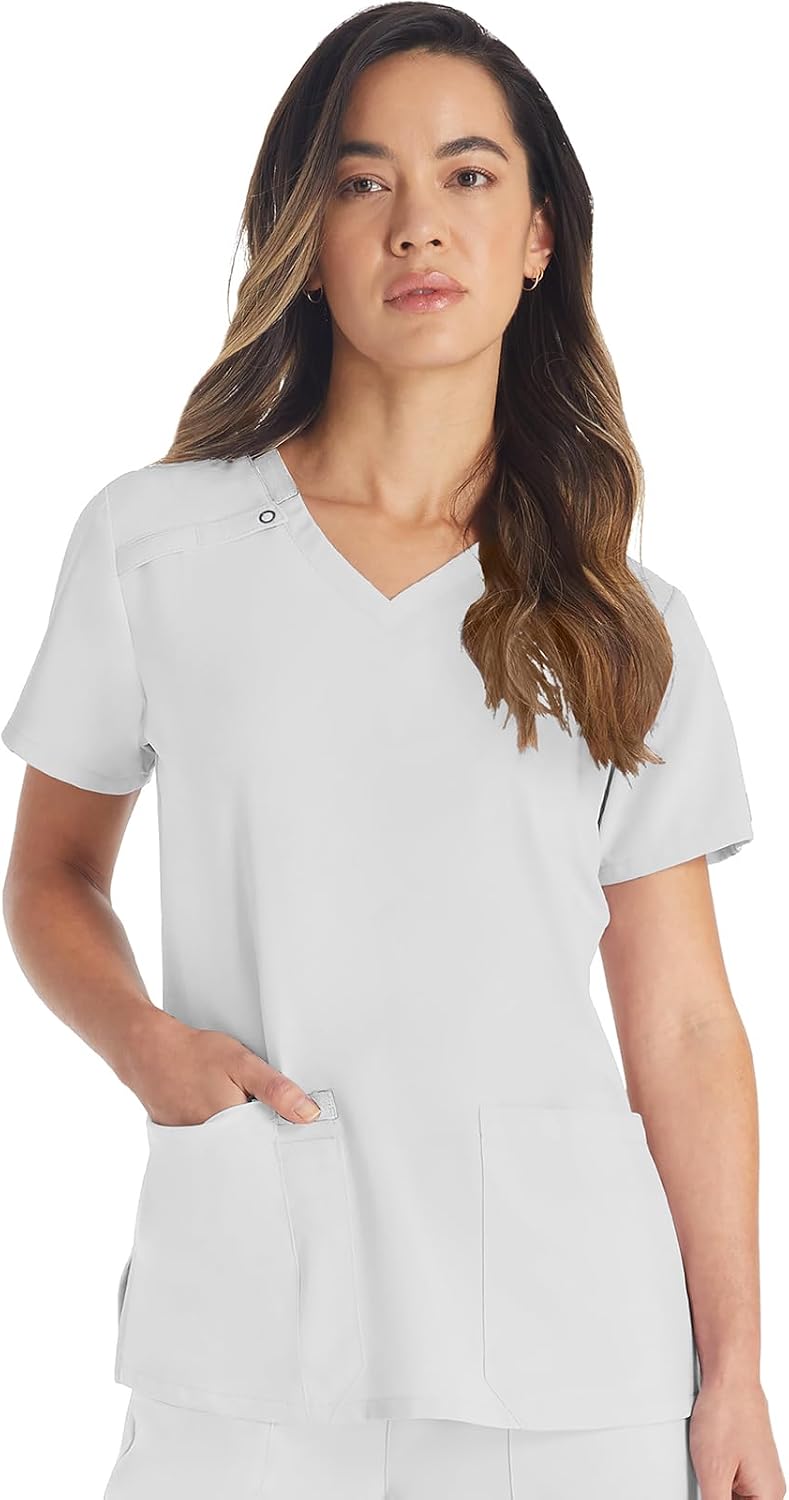 Dickies EDS Essentials Women's Scrub Top V-Neck Medical Shirt 2 Pockets - White