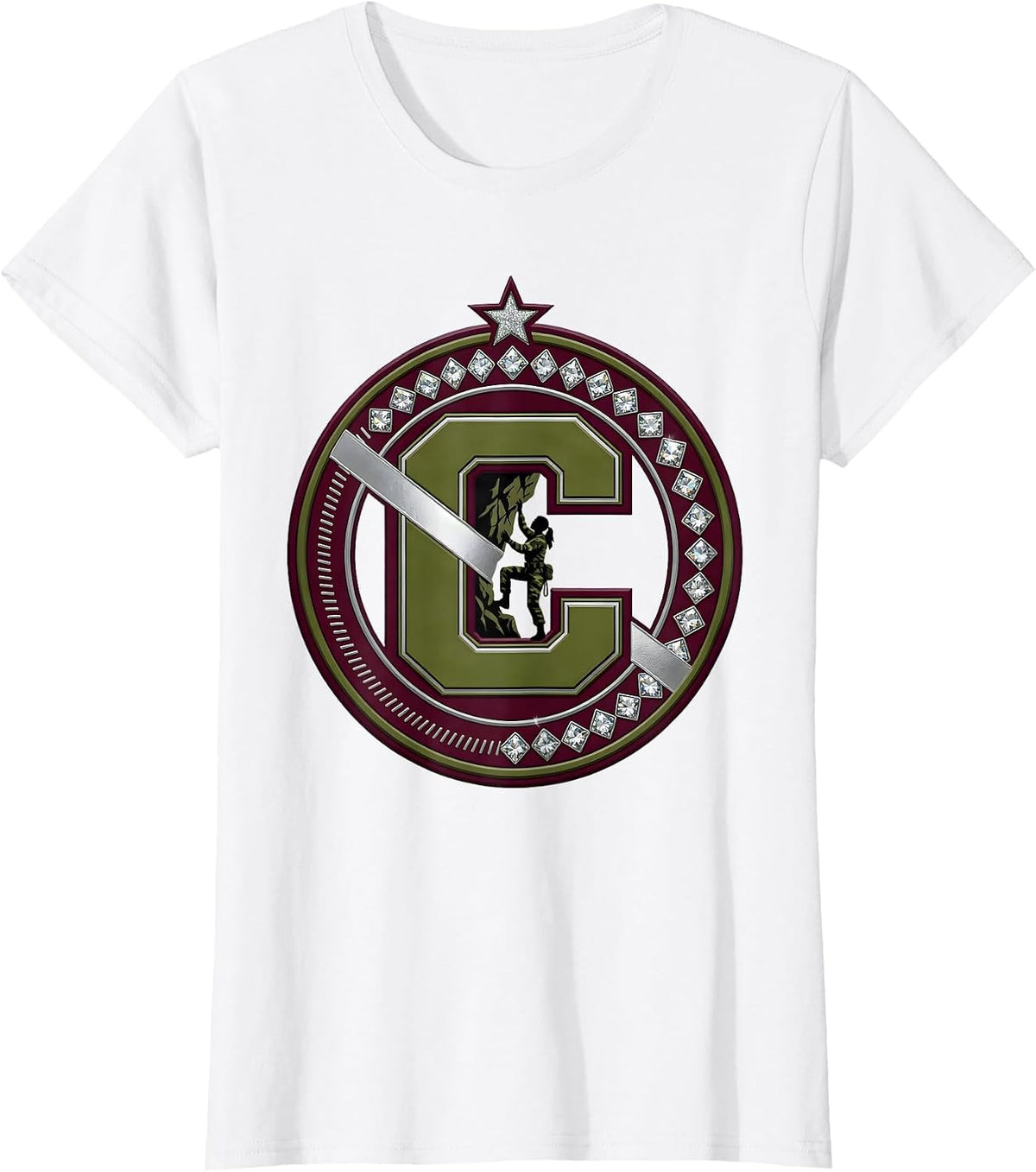 Camo Rock Climber Illustration Graphic Tee T-Shirt - White