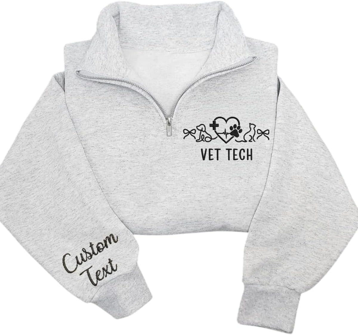 Custom Vet Tech Quarter Zip Sweatshirt, Personalized Embroidered Sweater for Veterinarian, Pet Clinic Team Uniform - Vet