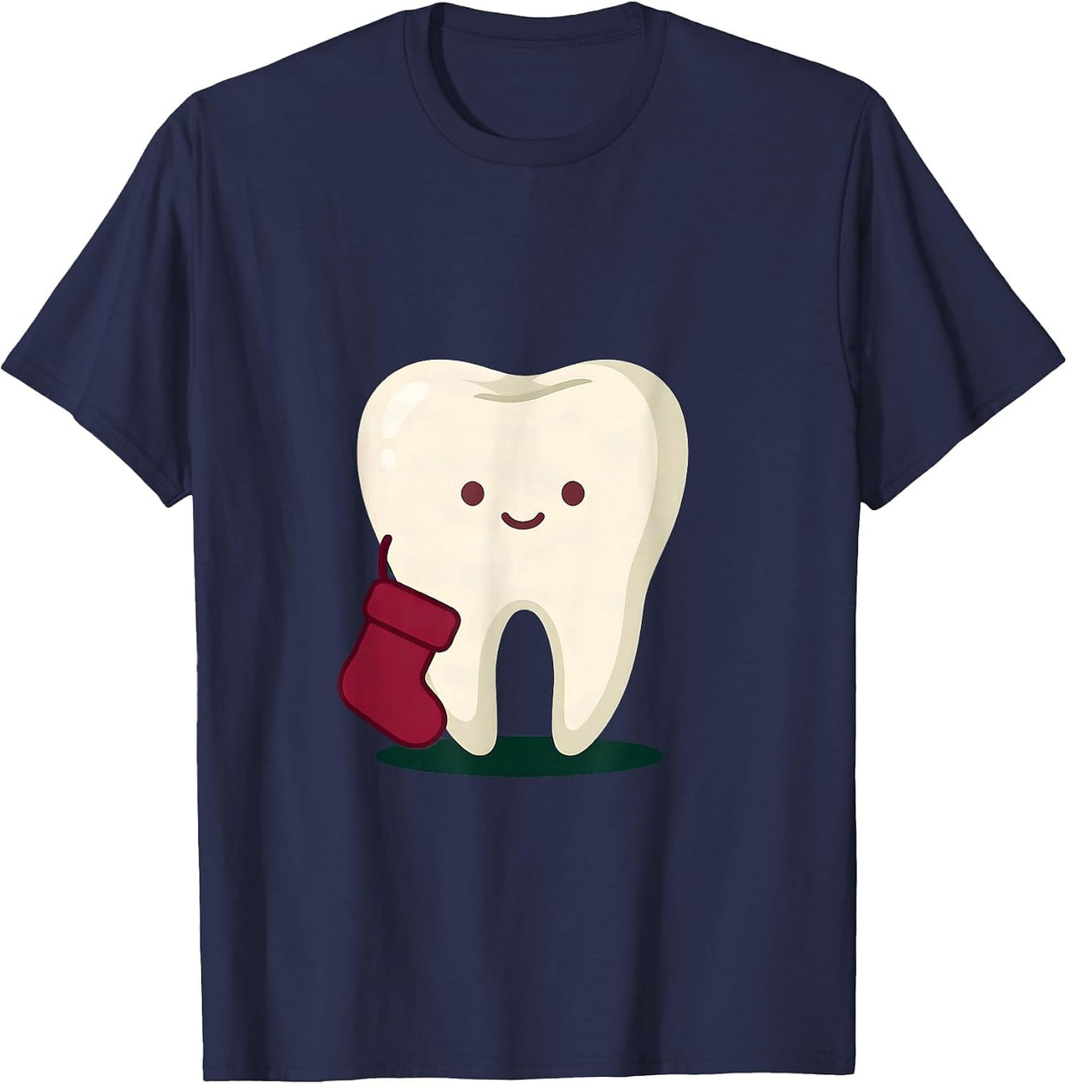 Men's Broad Tooth Mascot Cute Kawaii Dentist Christmas T-Shirt - Navy Blue
