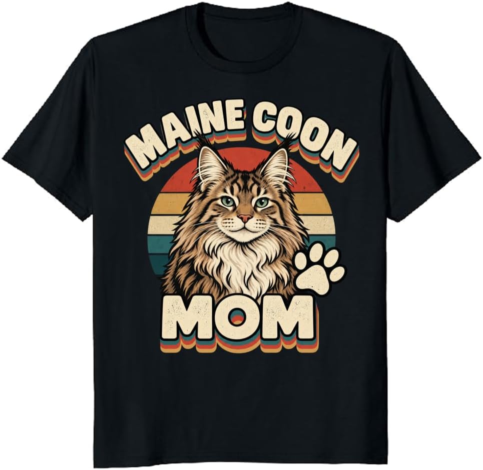 Maine Coon Mom T-Shirt Rainbow Splatter Cat Collage Tee - S7