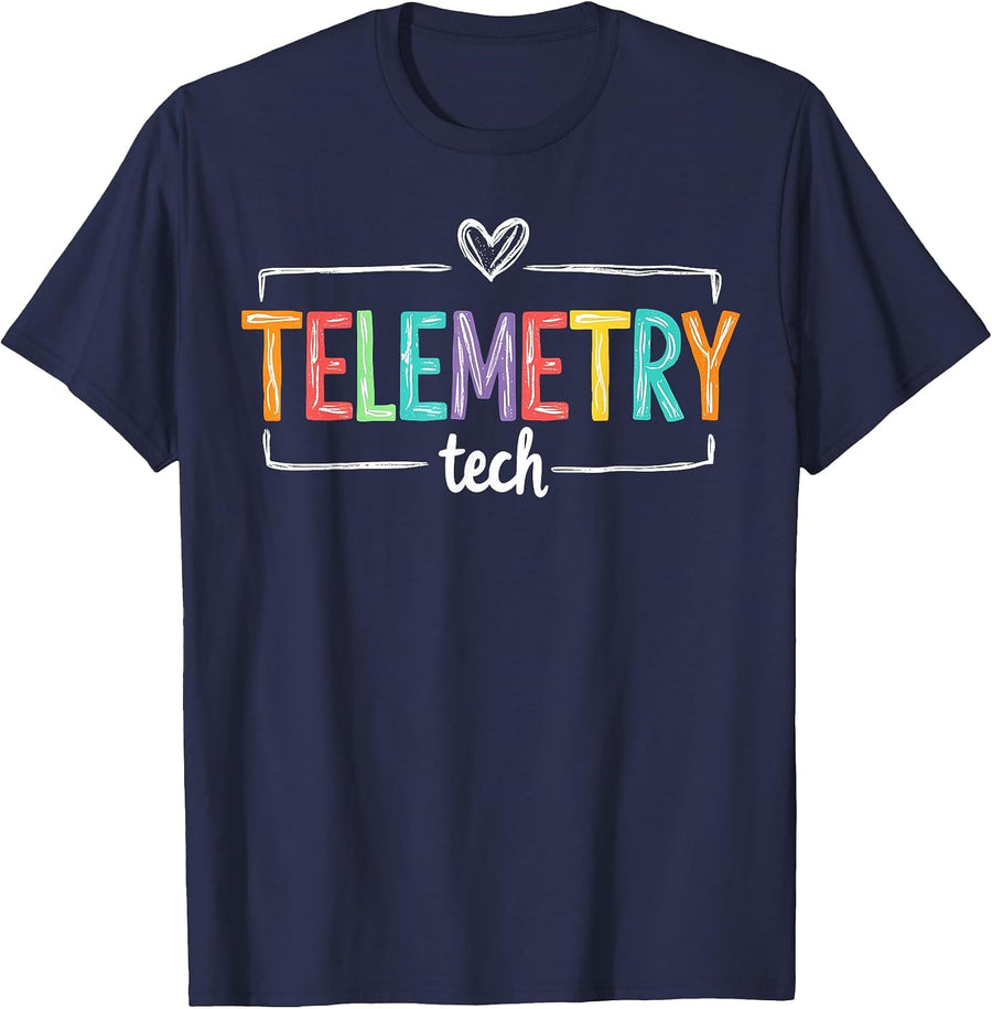 Heartbeat Electrocardiograph Cardiac Monitor Telemetry Tech T-Shirt - Navy Blue