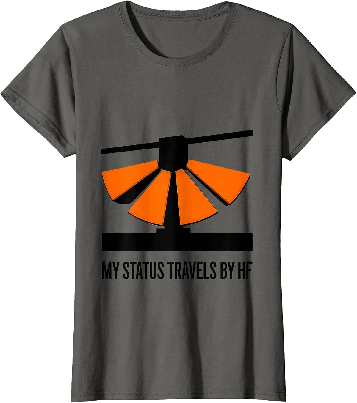 Women's My Status Travels By HF Brutalist Ham Radio Operator Humor T-Shirt - Asphalt Grey
