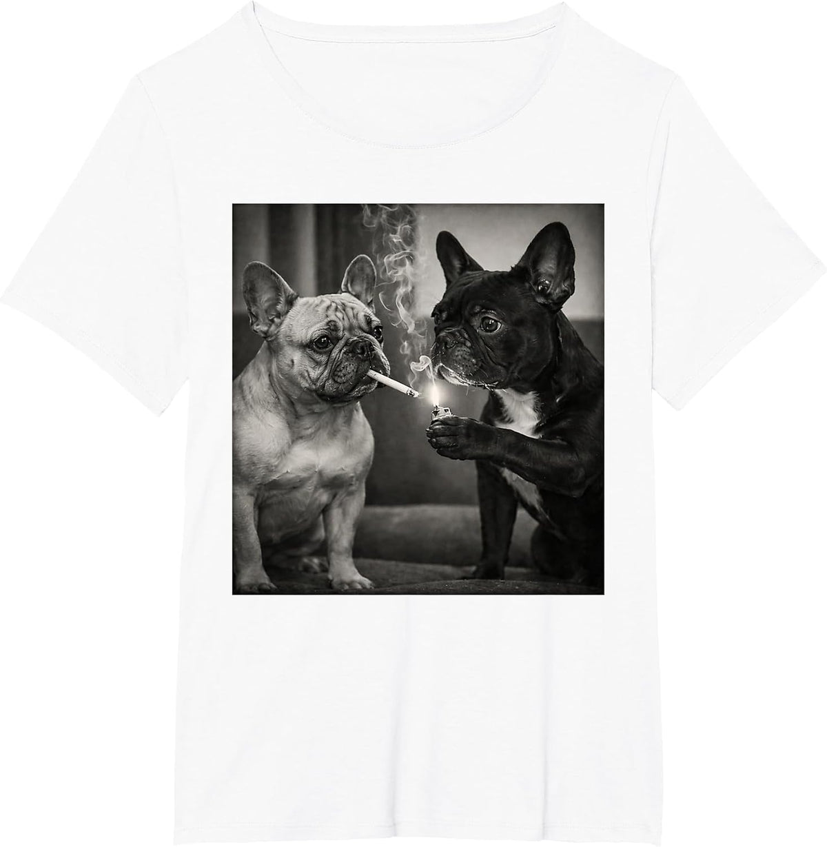 Frenchie Buddies Funny French Bulldog Smoking Cigarette Meme T-Shirt - White