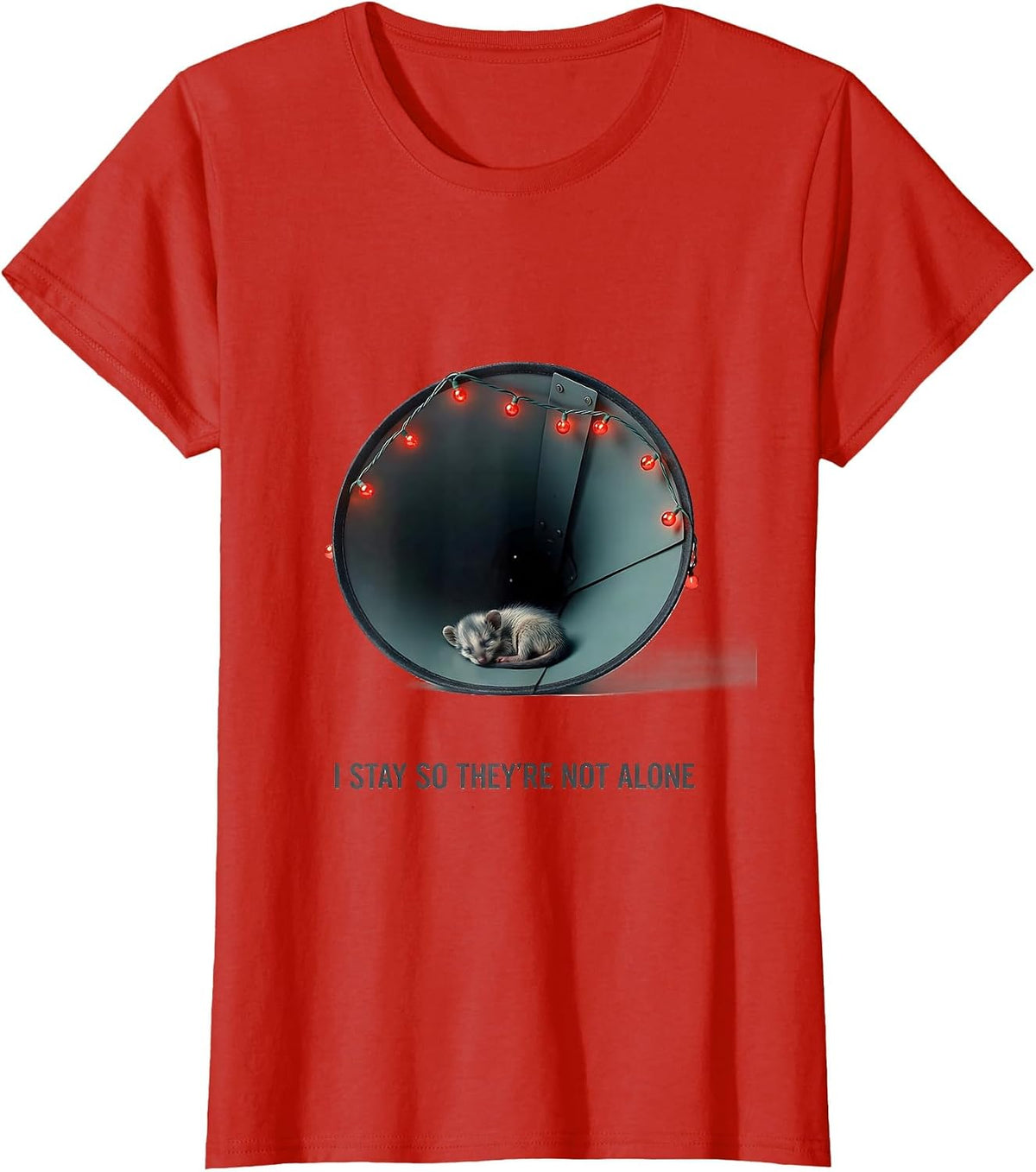 I Stay So They're Not Alone Funny Vet Tech Christmas T-Shirt - Red