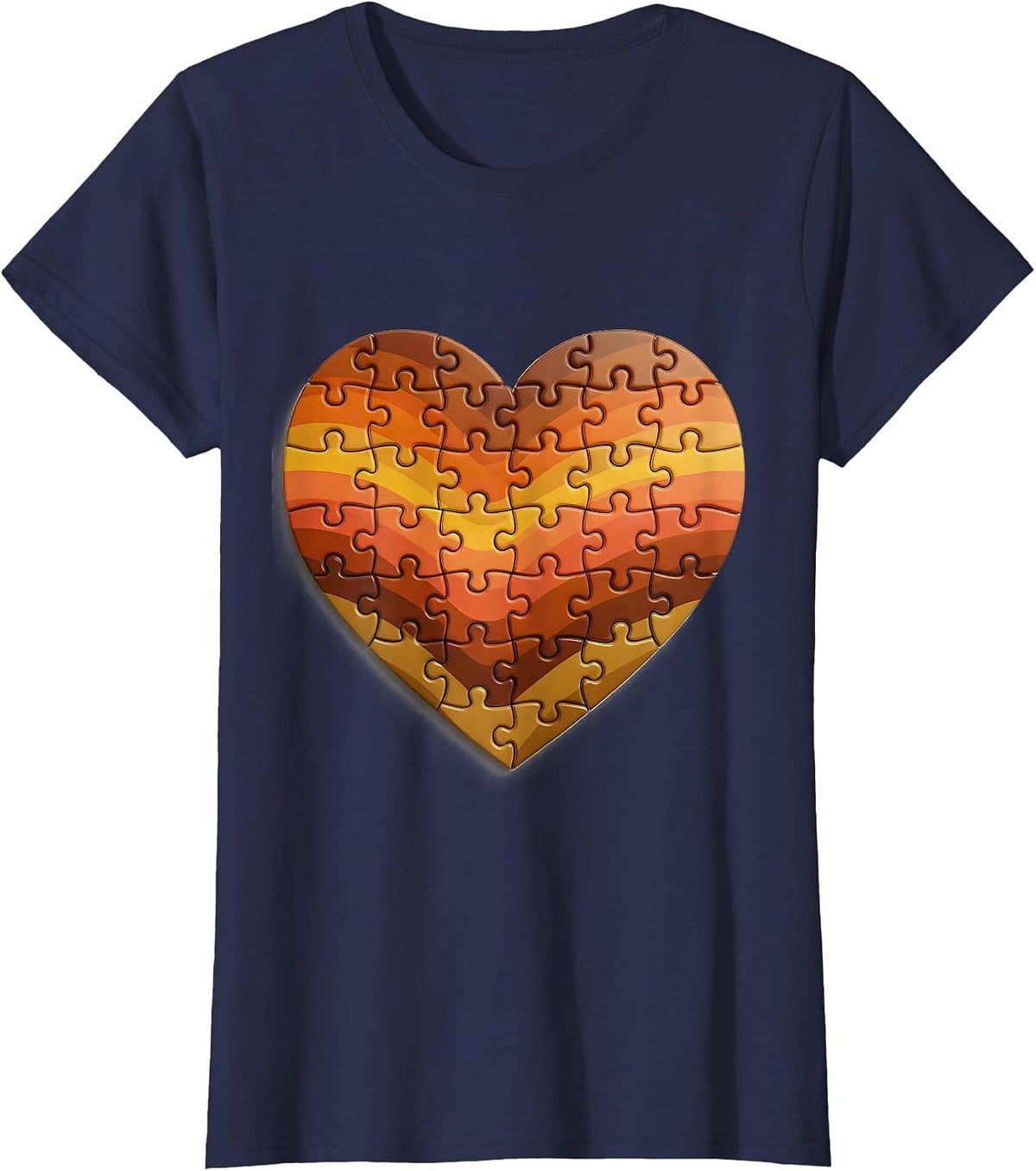 Women's Down Syndrome Awareness Puzzle Piece Heart T-Shirt - Navy Blue