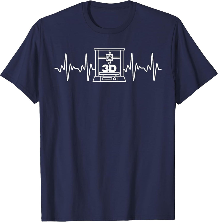 Funny 3D Printer Heartbeat Art for Men Women Printing Lover T-Shirt - Navy Blue