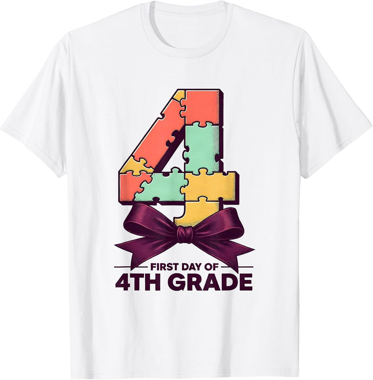 Men's First Day Of 4th Grade Cute Coquette Bow Back To School T-Shirt - White