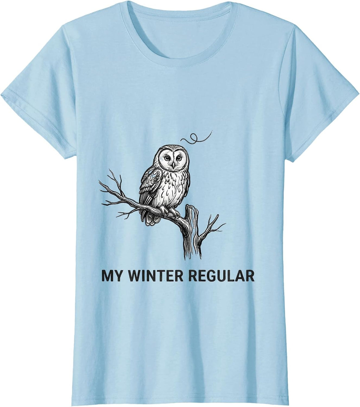 Women's My Winter Regular Vintage Retro Owl Bird Lover Graphic T-Shirt - Baby Blue