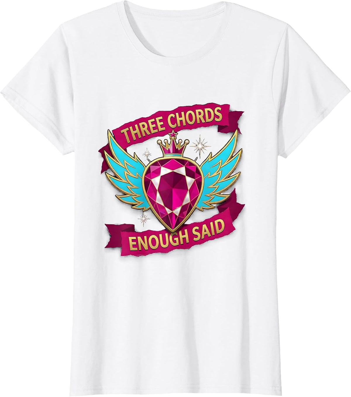 Three Chords Enough Said Punk Rock Design T-Shirt - White
