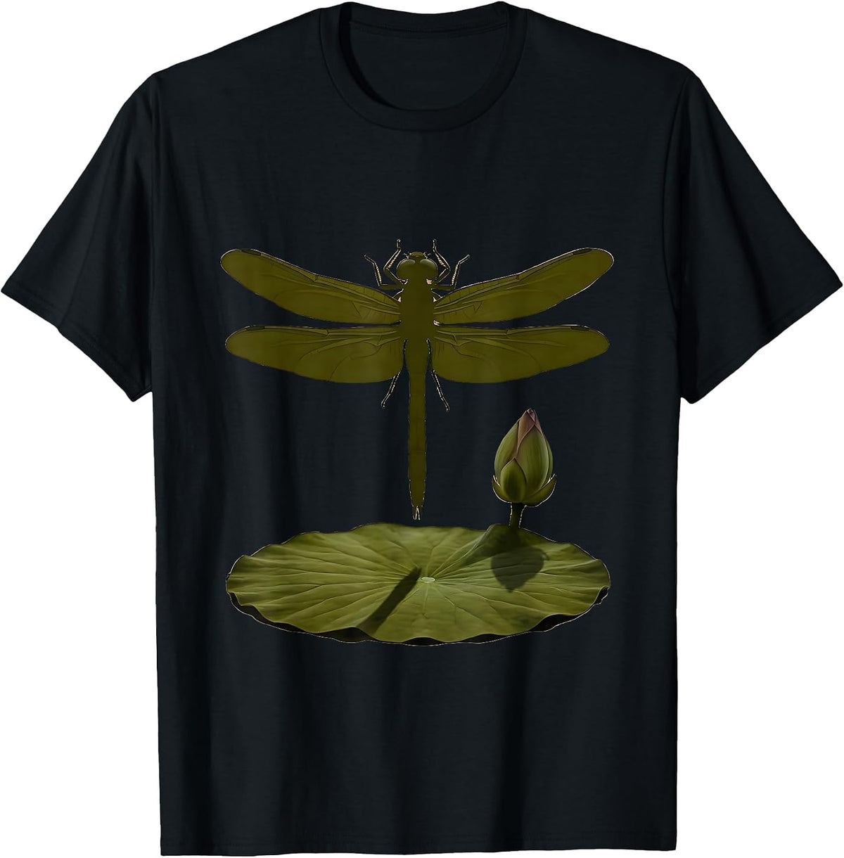Men's Camo Dragonfly Hovering Over Lily Pad Graphic T-Shirt - Black