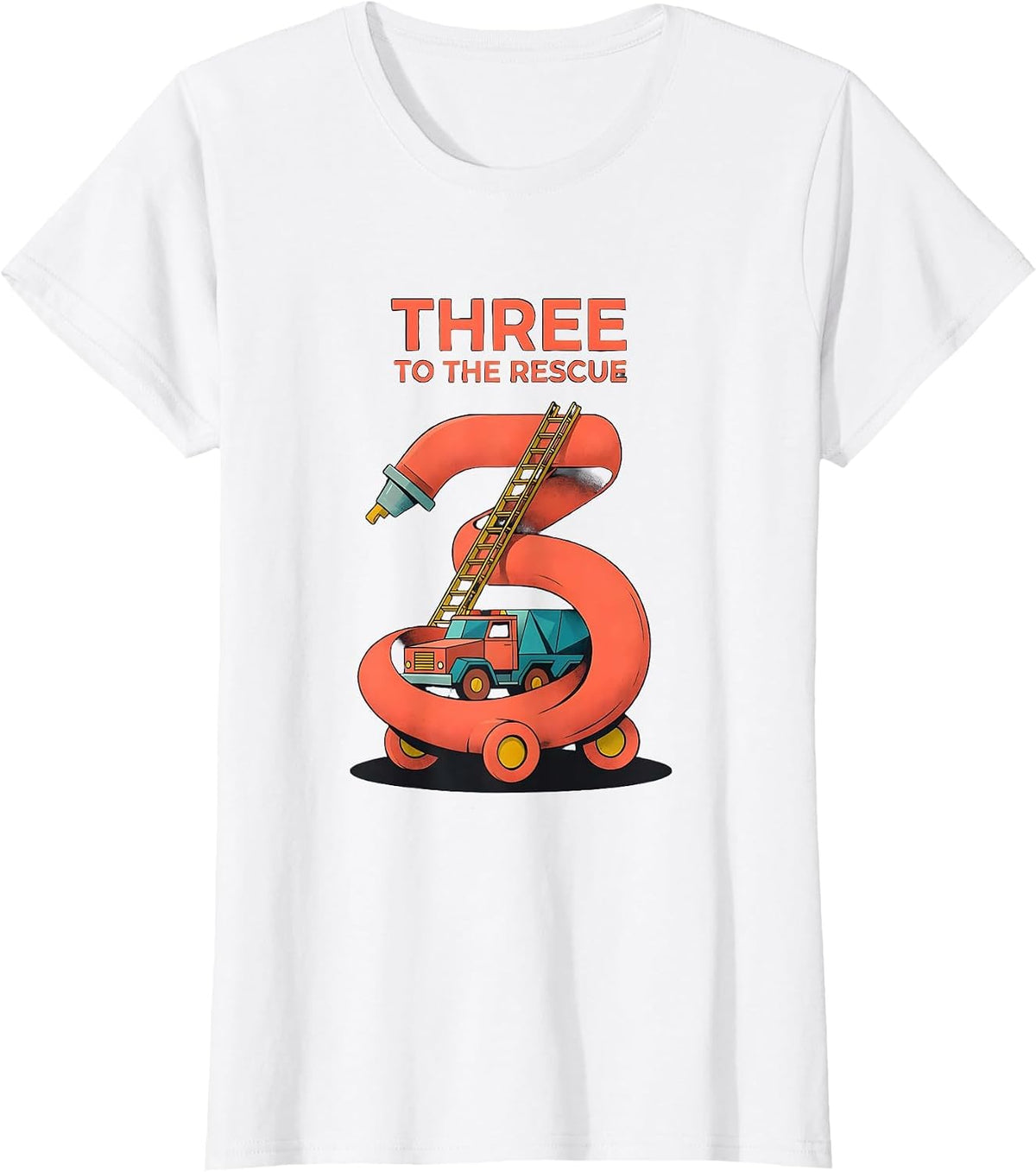 Women's Three To The Rescue Midcentury Modern Fire Truck Kid T-Shirt - White