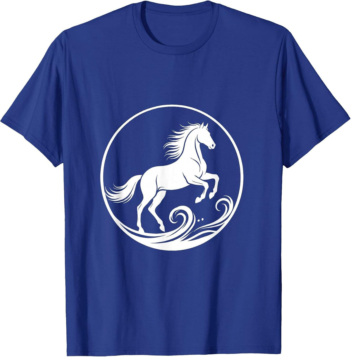 White Horse Galloping Ocean Waves Freedom Design T-Shirt - Royal Blue