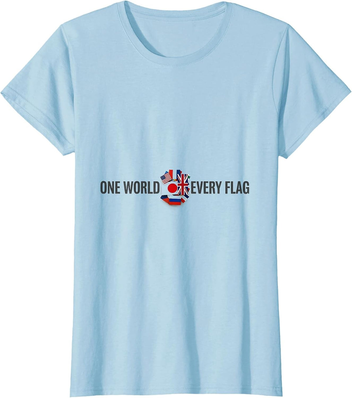 One World Every Flag Minimalist Geography Lover World T-Shirt - Baby Blue