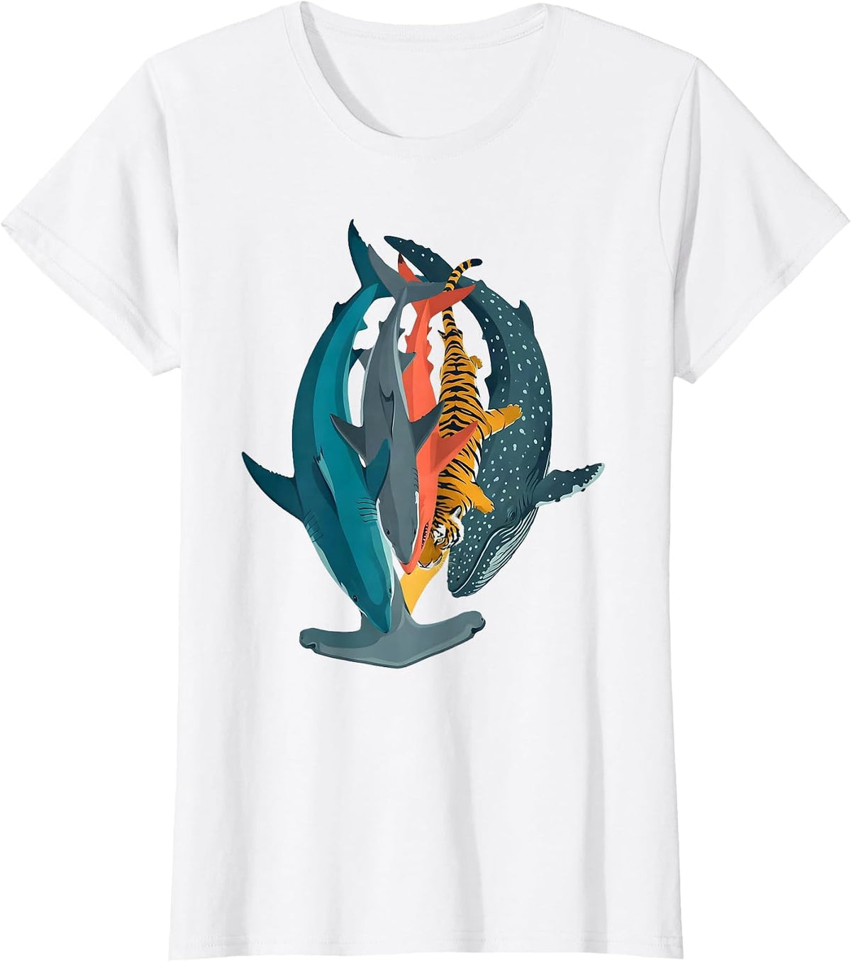 Women's Shark Column Flat Vector Funny Ocean Wildlife Gift T-Shirt - White