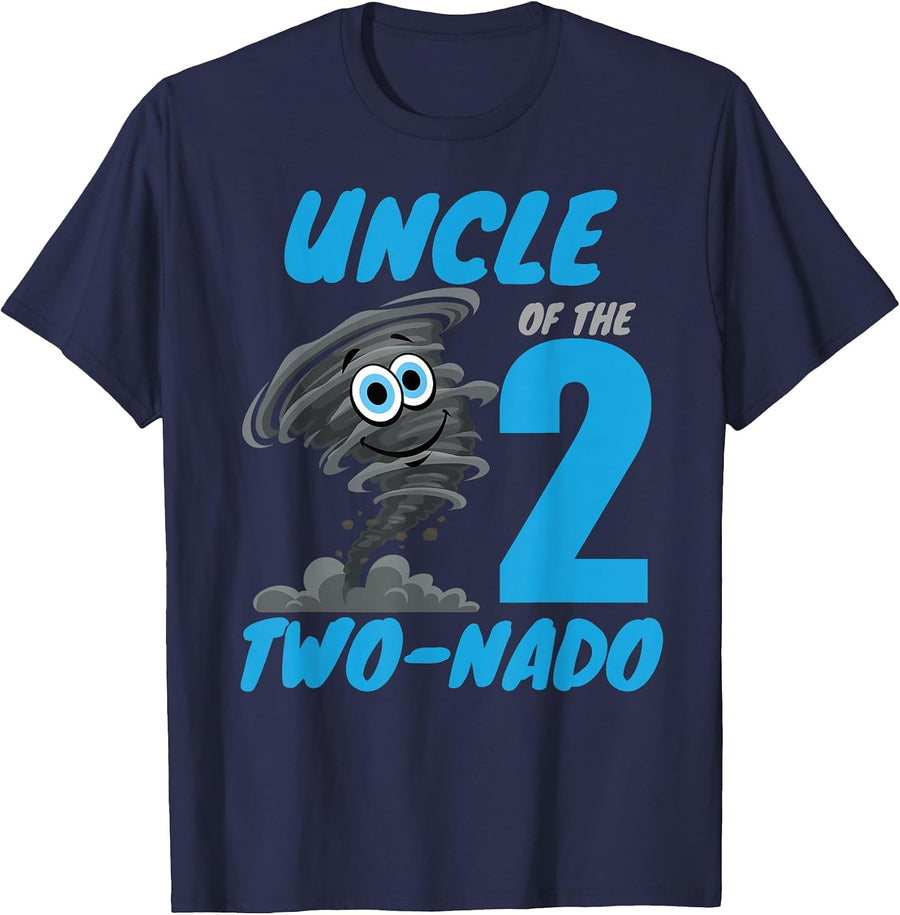 Uncle of The Two-Nado Storm Tornado 2nd Two Birthday Boy T-Shirt - Navy Blue