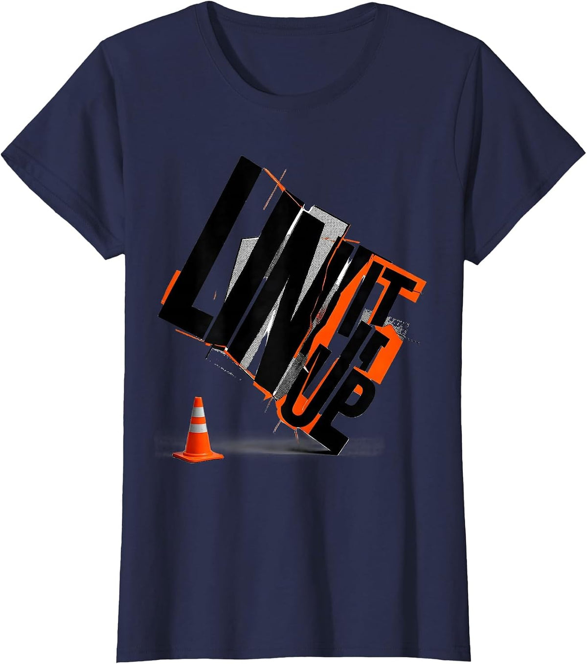 Women's Line It Up New Wave Typography PE Teacher Gym Class Back T-Shirt - Navy Blue