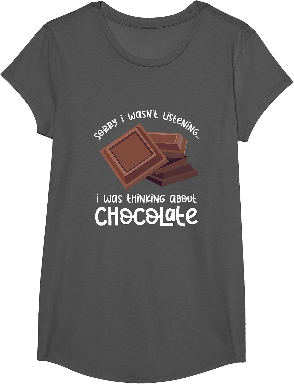 Pondering Over Chocolate Funny Saying Cocoa T-Shirt - Girls Asphalt Grey
