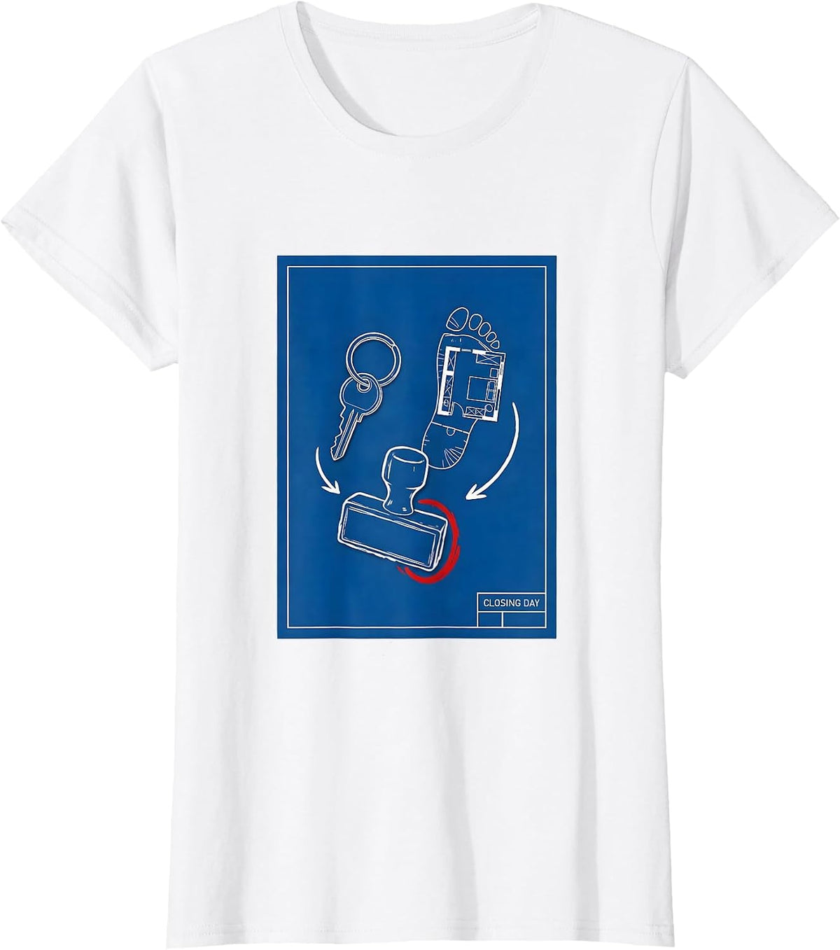 Women's Closing Day Technical Blueprint Realtor Real Estate Agent T-Shirt - White