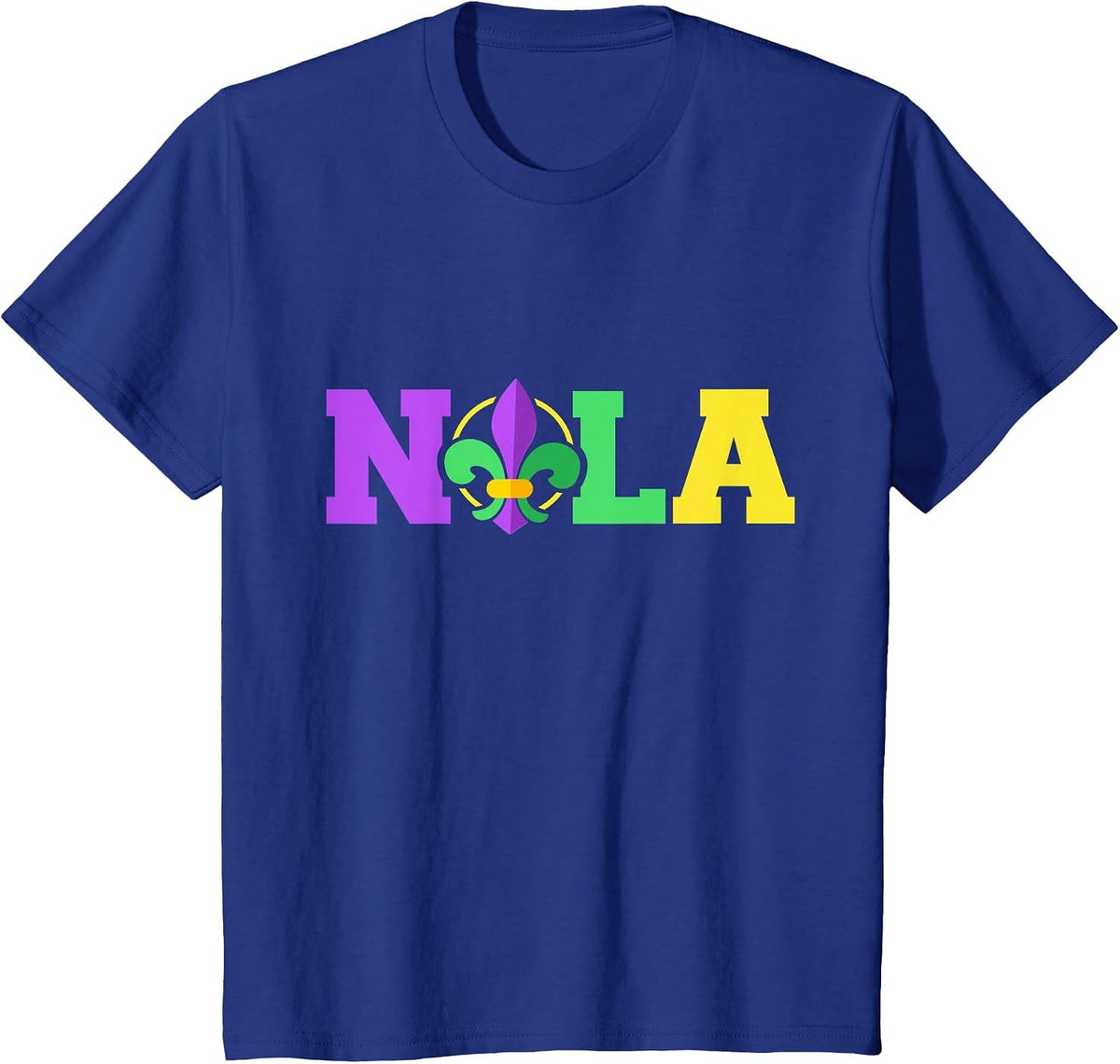 New Orleans Nola in Mardi Gras Colors and Fleur de lis T-Shirt - Royal Blue