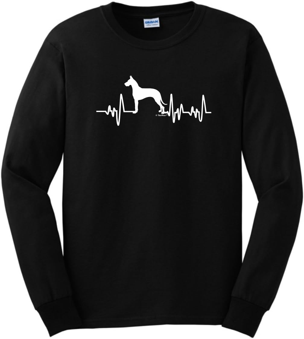 Great Dane Gifts Dog Lover Heartbeat Great Dane Long Sleeve T-Shirt - Black
