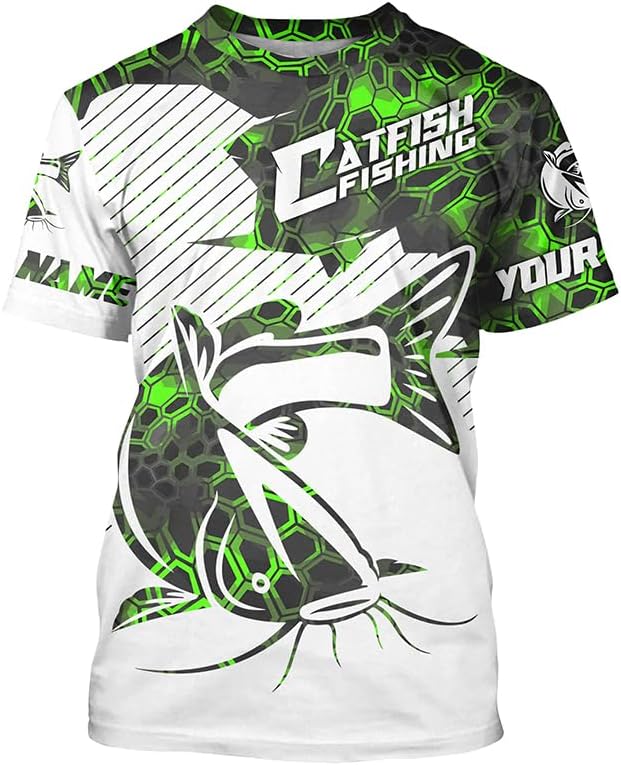 Custom Catfish Long Sleeve Tournament Fishing Shirts, Catfish Fishing Jerseys | Green Camo - T-shirt Upf