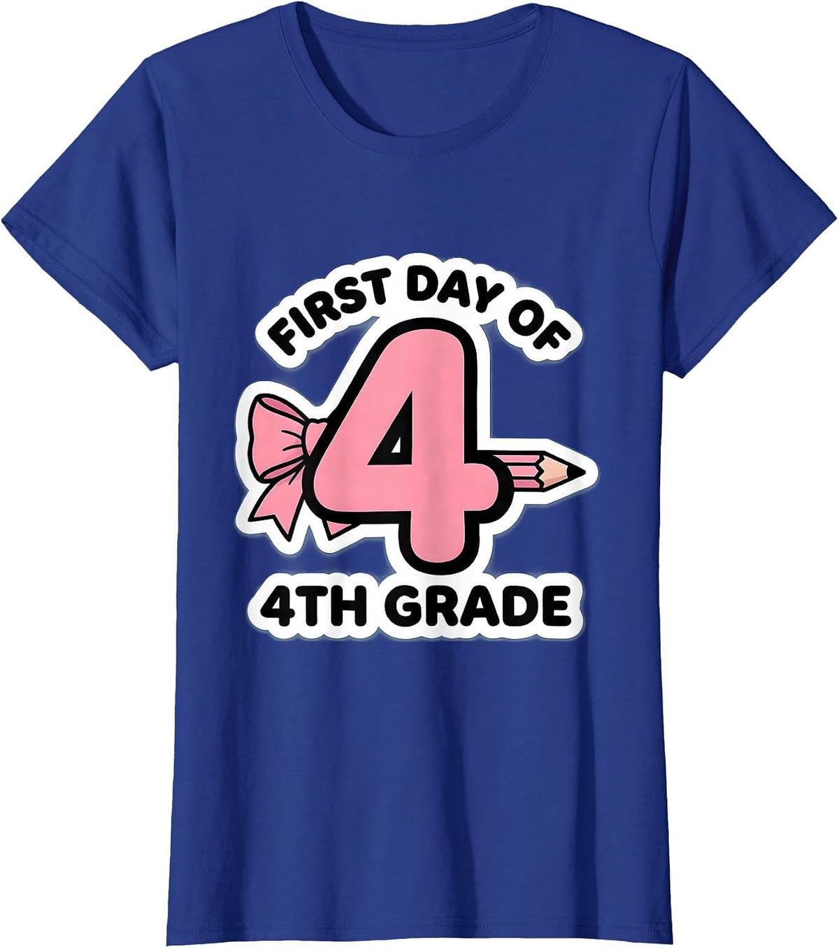 Women's First Day Of 4th Grade Coquette Bow Pencil Back To School T-Shirt - Royal Blue