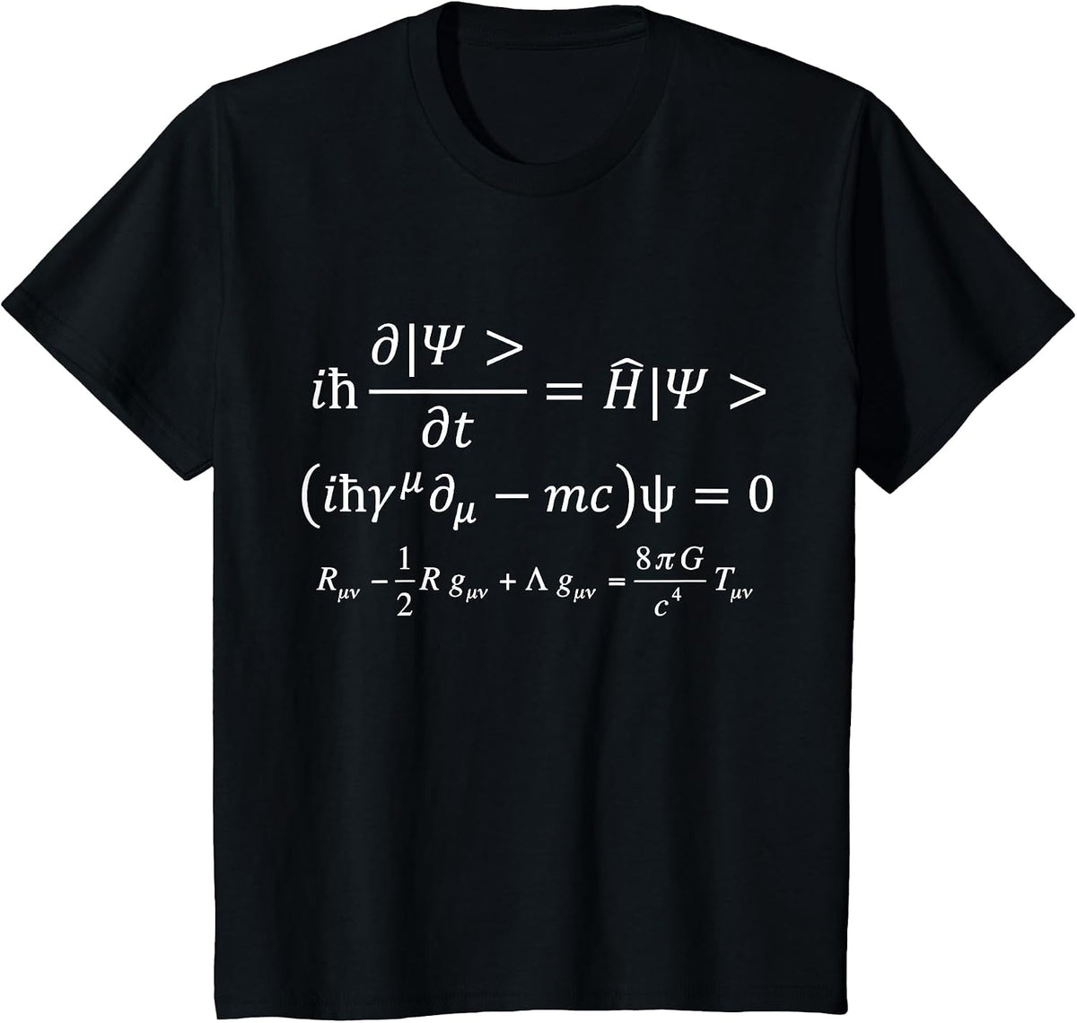 Three Fundamental Equations of Physics, Gravity and Quantum T-Shirt - Black