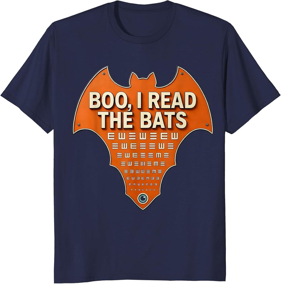 Boo I Read The Bats Funny Optometrist Halloween Eye Doctor T-Shirt - Navy Blue