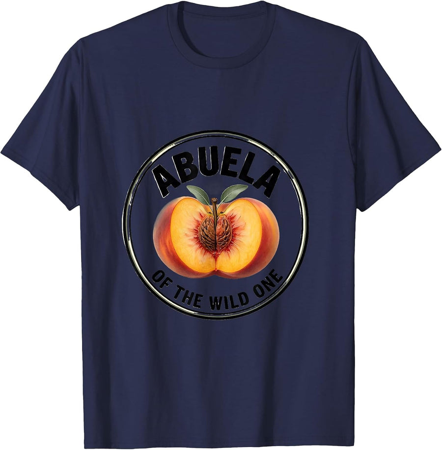 Abuela Of The Wild One Sweet Peach Family Matching Birthday T-Shirt - Navy Blue