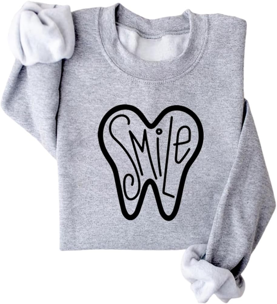 Dental Sweatshirts for Women Dental Assistant Fleece Lined Sweatshirt Dental Hygienist Long Sleeve Pullover Tops - Grey