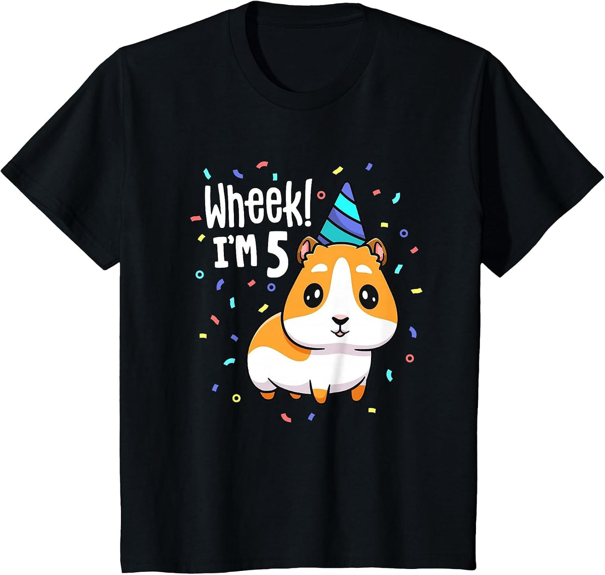 Guinea Pig Birthday Party Wheek Kids 5 Year Old 5th Outfit T-Shirt - Black