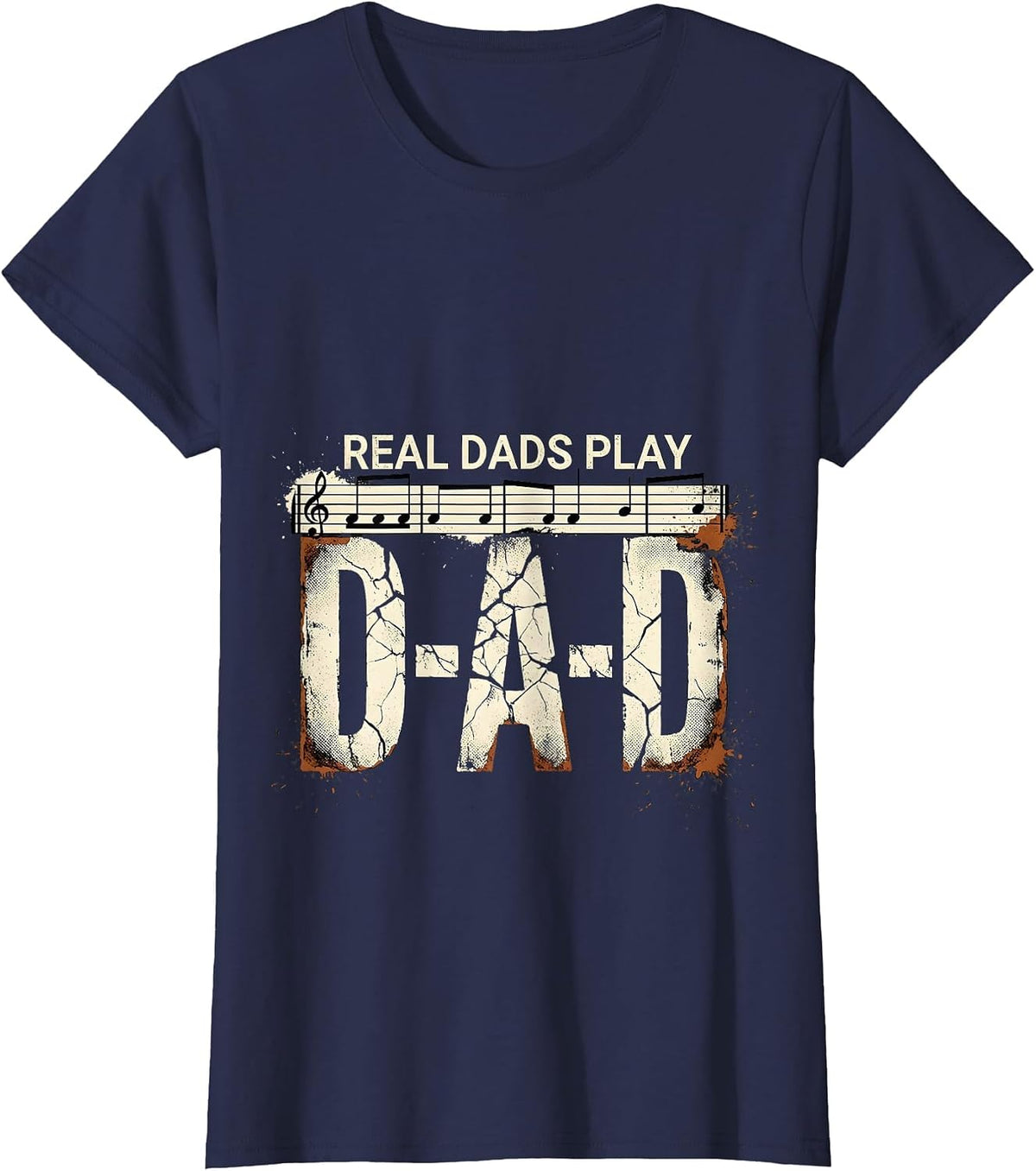 Women's Real Dads Play D-A-D Distressed Guitar Dad Humor T-Shirt - Navy Blue
