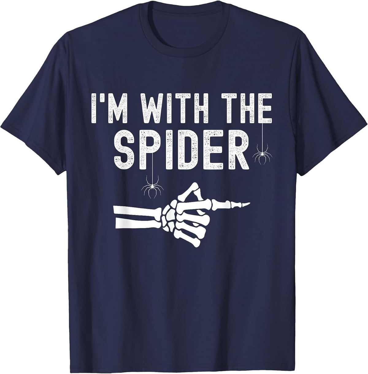 I'm with Spider Funny Skeleton Halloween Couples Matching T-Shirt - Navy Blue