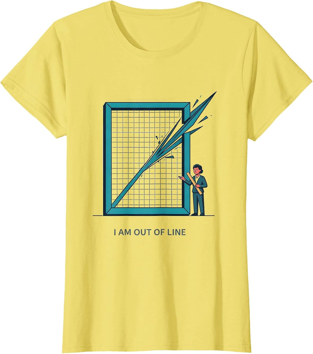 I Am Out Of Line Funny Math Teacher Gift Math Pun Humor T-Shirt - Lemon Yellow