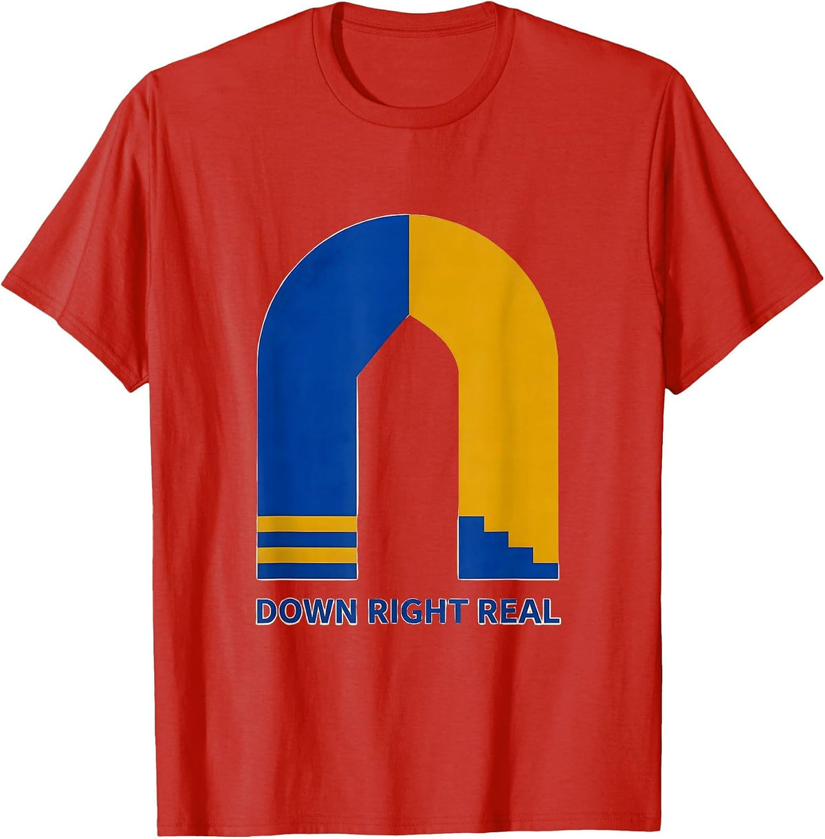 Men's Down Right Real Midcentury Modern Down Syndrome Awareness T-Shirt - Red