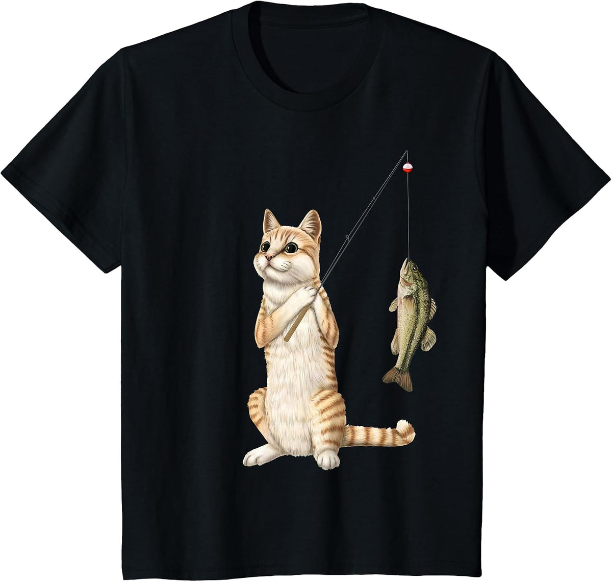 Fishing cat with a bass T-Shirt - Black